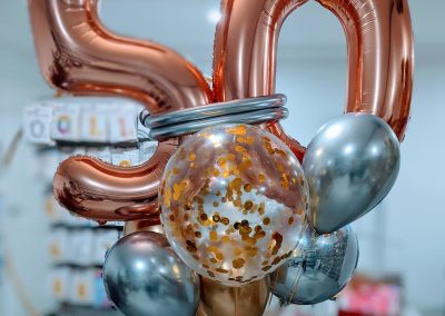 50th birthday gift. balloon numbers, silver gold rose gold